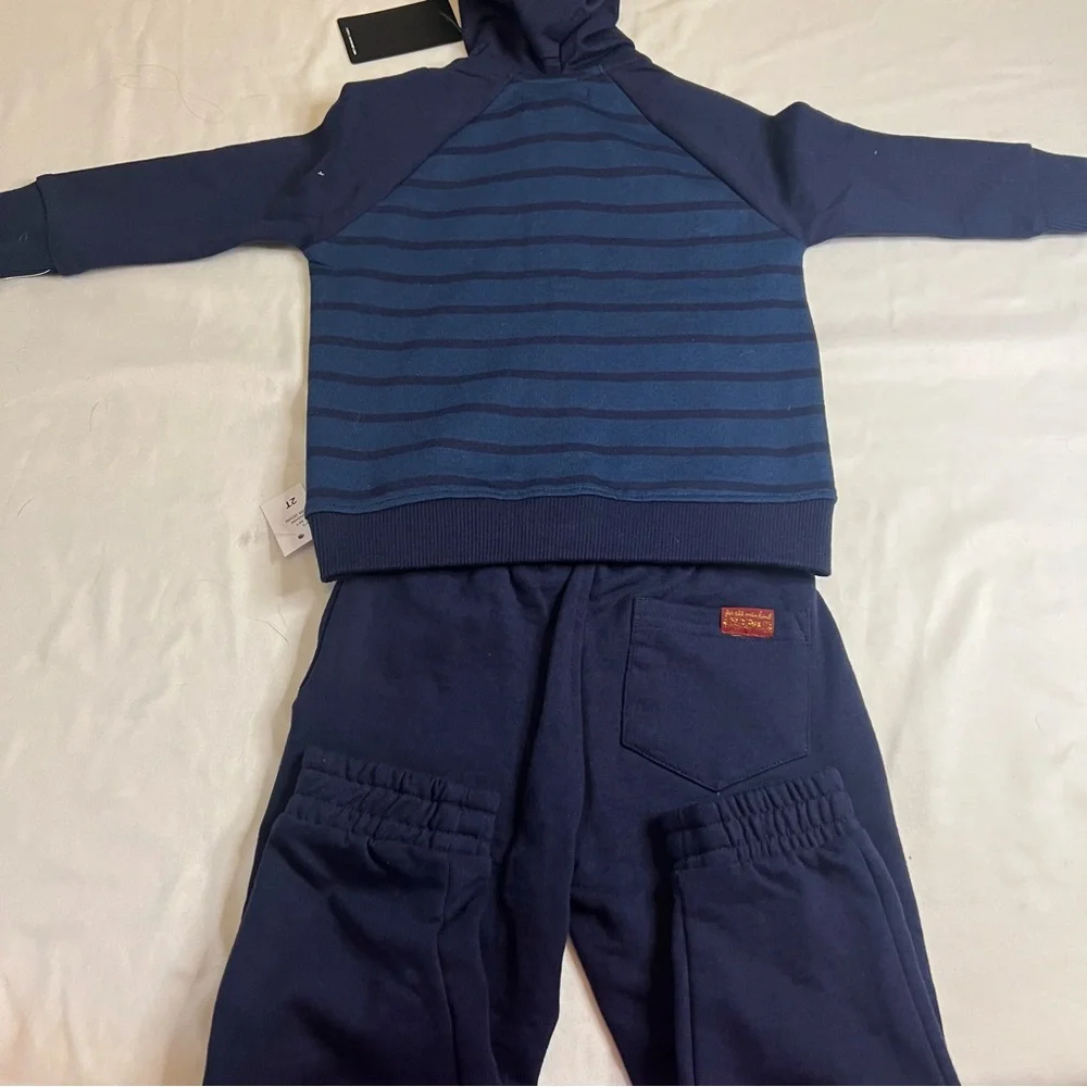 NWT 7 For All Mankind Toddler Tracksuit Set 2T Dark Denim Indigo Hoodie Joggers